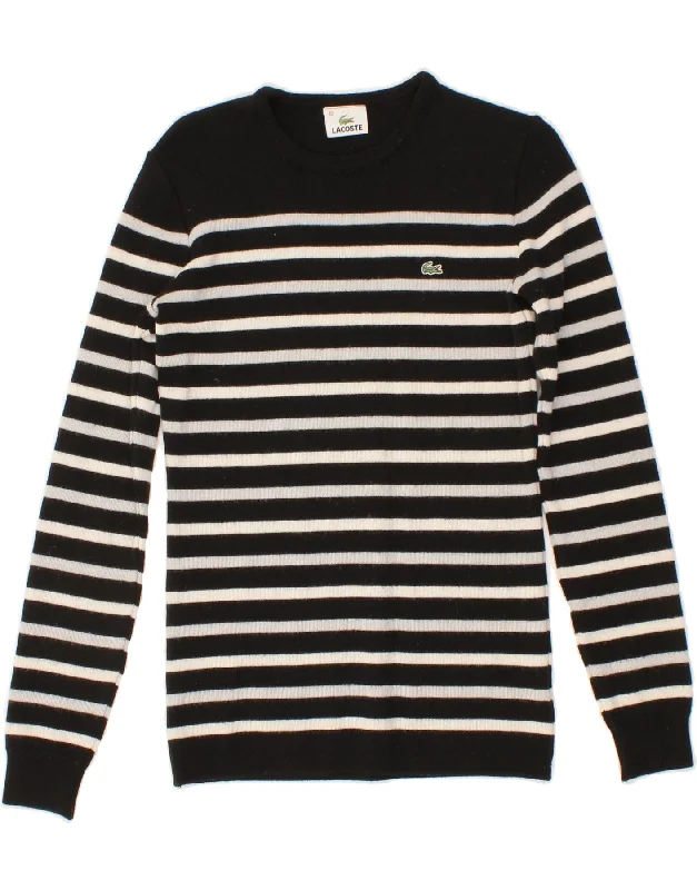 LACOSTE Womens Crew Neck Jumper Sweater Size 40 Medium Black Striped