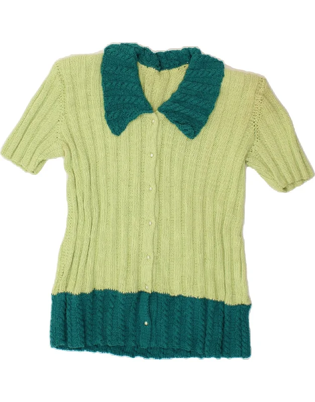 VINTAGE Womens Cardigan Sweater UK 14 Medium Green Colourblock