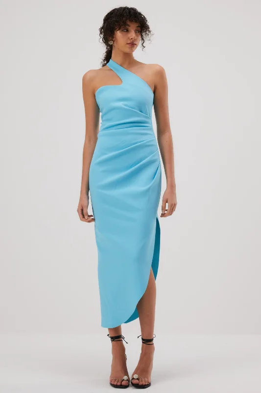 Limited Availability Misha Delancey Bonded Crepe Midi Dress - Aegan Blue