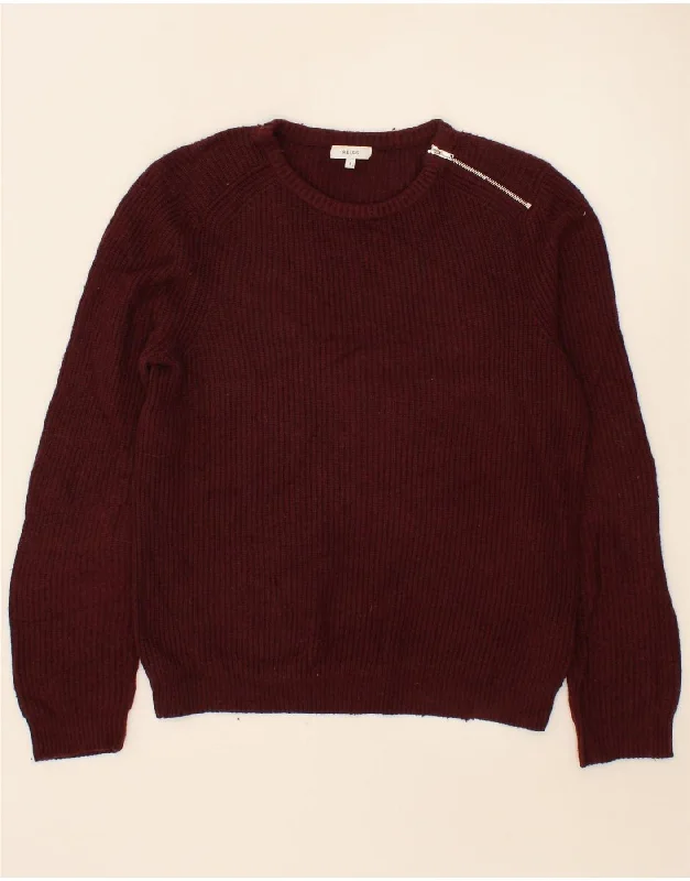 REISS Womens Oversized Crew Neck Jumper Sweater UK 10 Small Burgundy Wool