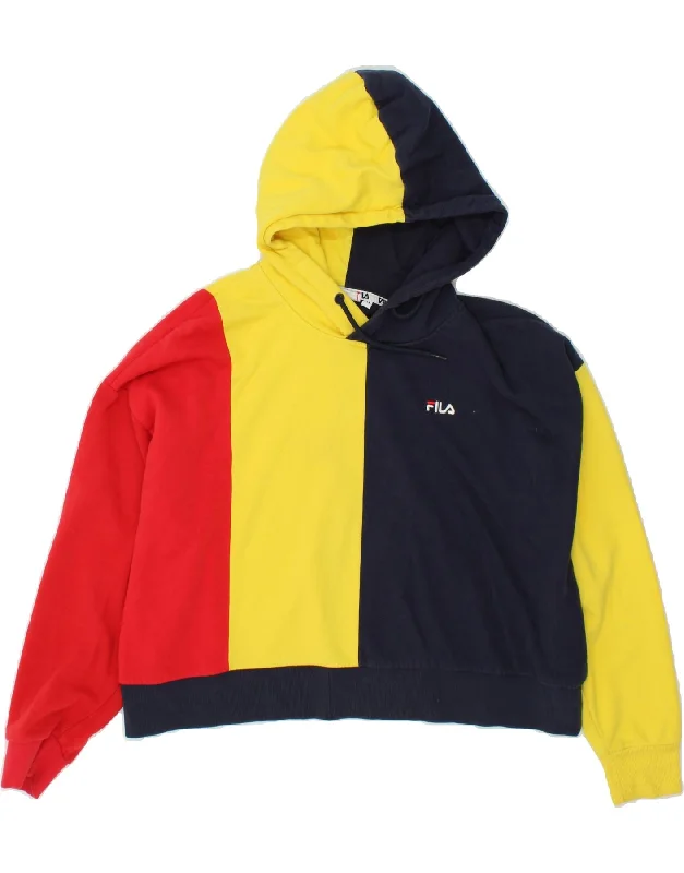 FILA Womens Oversized Crop Hoodie Jumper UK 14 Medium Multicoloured