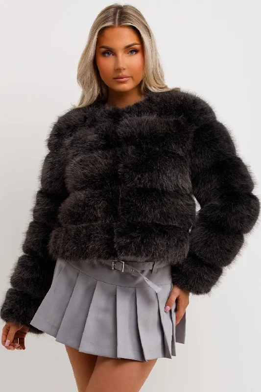 Faux Fur Bubble Coat Charcoal Grey