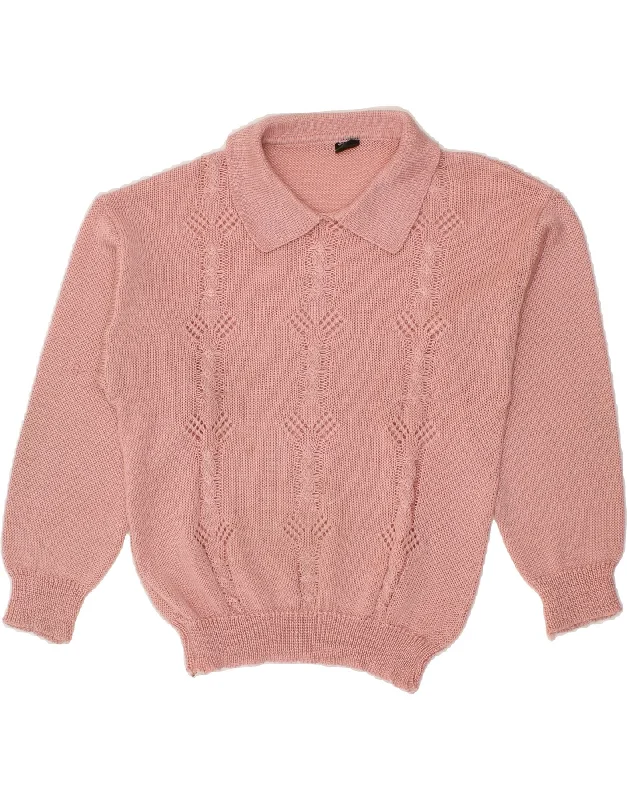 VINTAGE Womens Polo Neck Jumper Sweater UK 14 Medium Pink