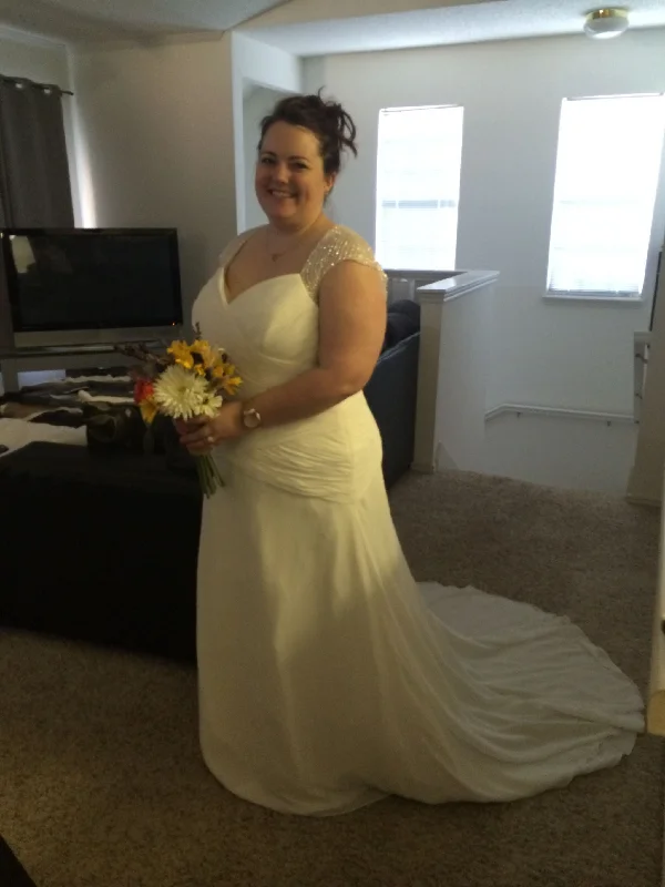 Price Rollback David's Bridal Chiffon A-Line Gown with Beaded Cap Sleeve/9V3688