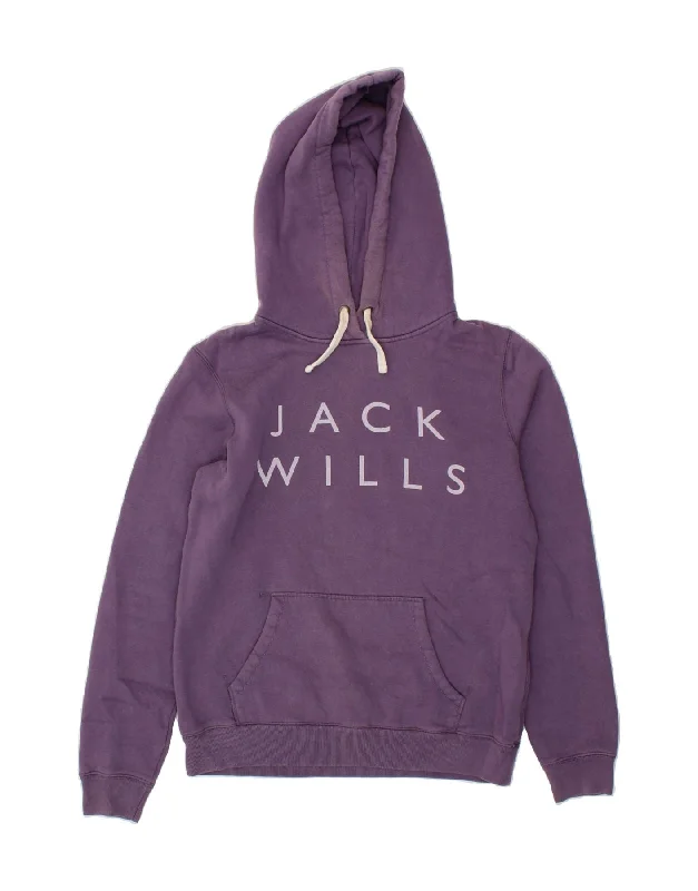 JACK WILLS Womens Graphic Hoodie Jumper UK 14 Medium Purple Cotton