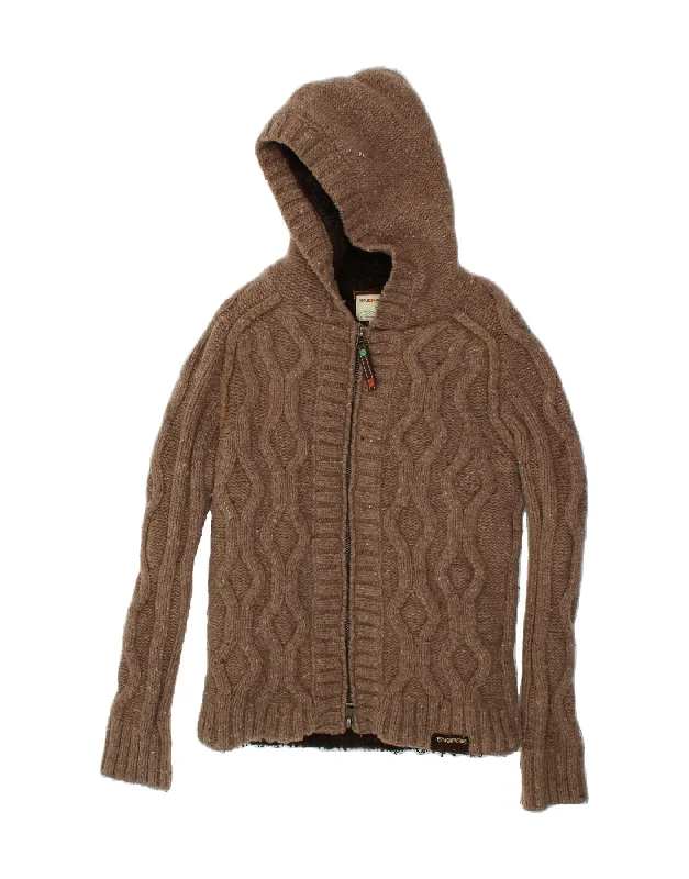 ENERGIE Womens Hooded Cardigan Sweater UK 14 Large Brown Flecked