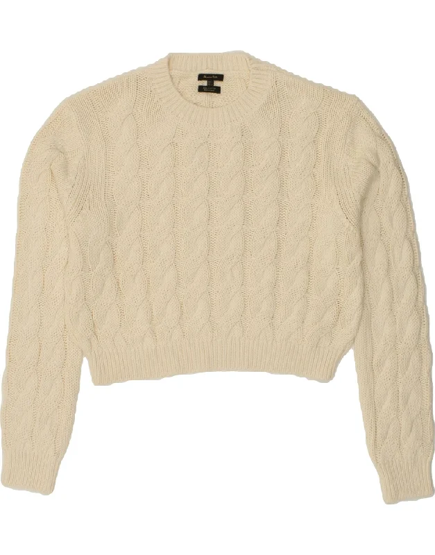 MASSIMO DUTTI Womens Crop Crew Neck Jumper Sweater UK 16 Large Off White