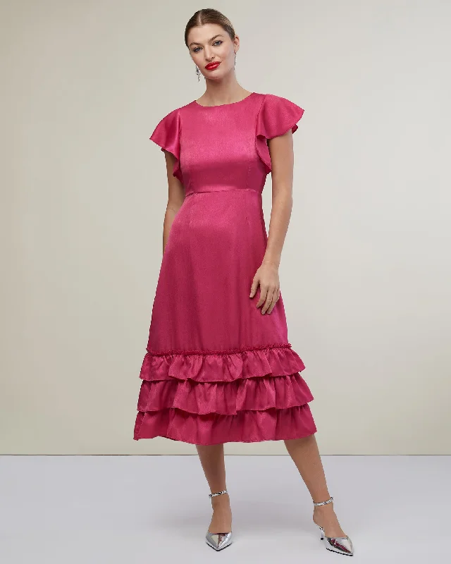 Special Savings Flutter Sleeve Ruffle Midi Dress