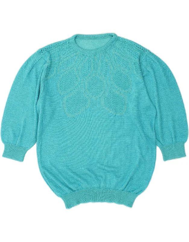 VINTAGE Womens 3/4 Sleeve Crew Neck Jumper Sweater IT 48 XL Turquoise