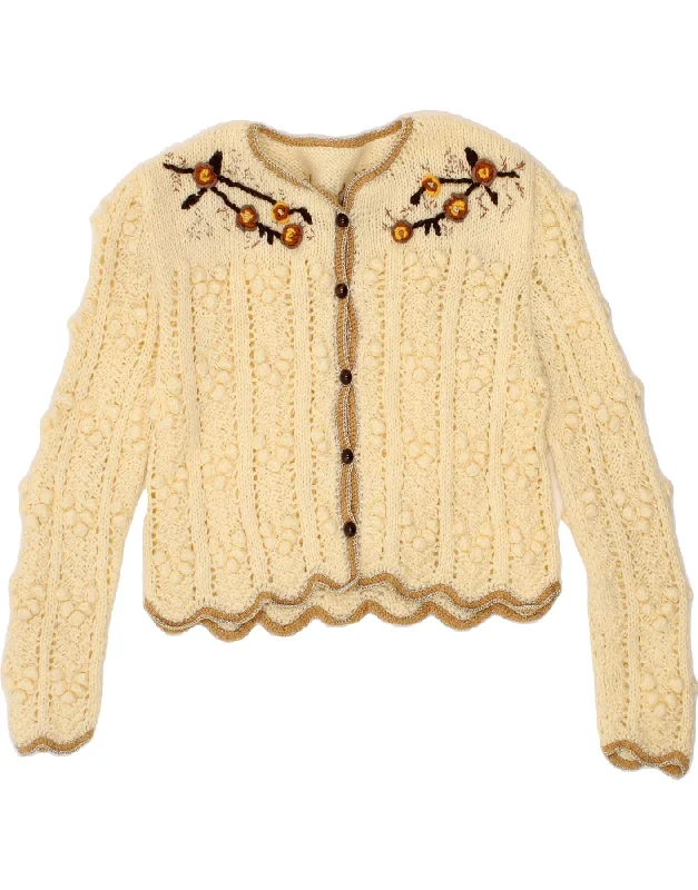 VINTAGE Womens Crop Cardigan Sweater UK 14 Medium Beige Floral