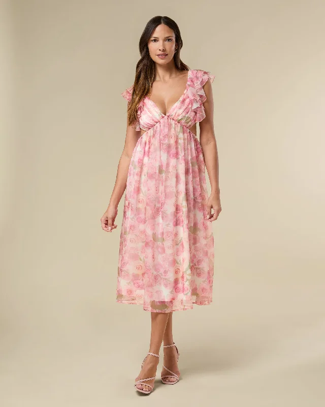 Deep Discounts Chiffon Ruffle Midi Dress