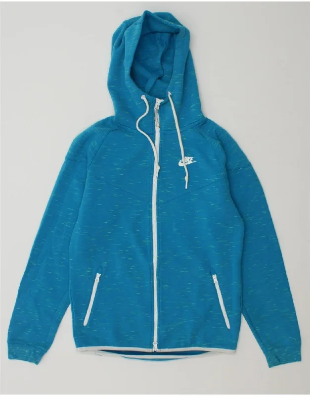 NIKE Womens Zip Hoodie Sweater UK 14 Large Blue Cotton