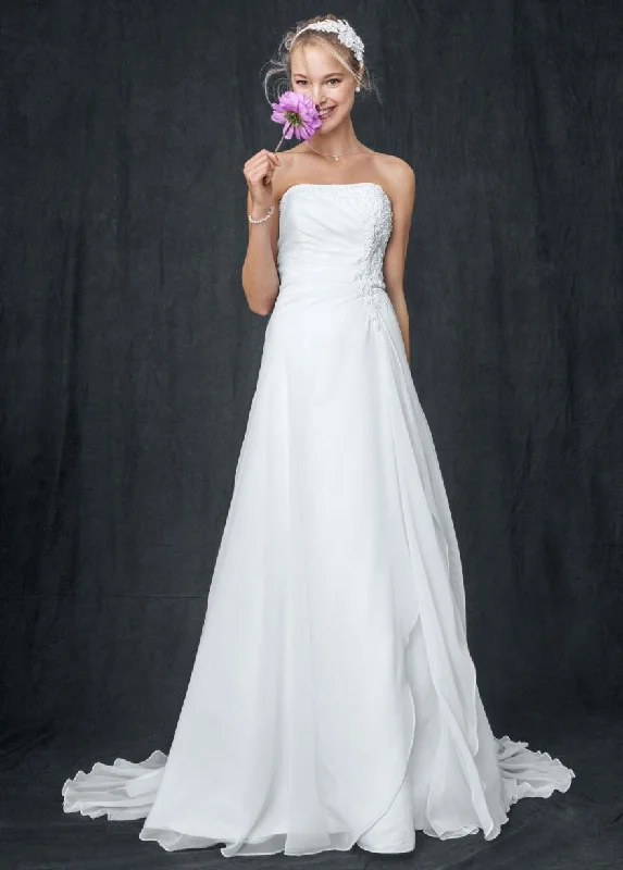 Deal of the Day David's Bridal Chiffon A-line Gown with Side Draped Bodice Style