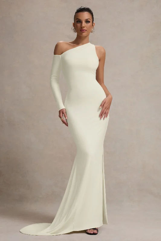 Limited Stock Contradiction | Cream One-Sleeve Asymmetric Maxi Dress