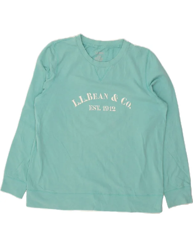 L.L.BEAN Womens Graphic Sweatshirt Jumper UK 16 Large Turquoise Cotton