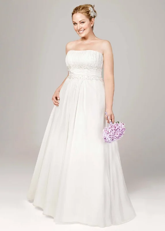 Price Drop David's Bridal Chiffon A-line with Beaded Lace on Empire