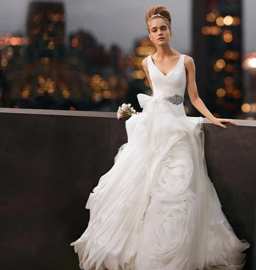 Overstock Vera Wang V Neck Ball Gown with Fully Draped Skirt/VW351029