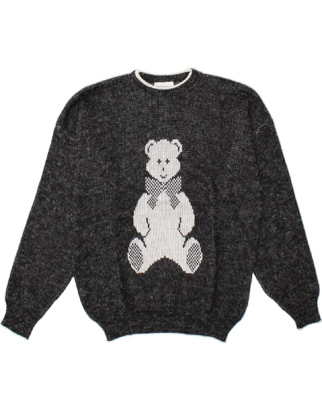 VINTAGE Womens Teddy Bear Graphic Crew Neck Jumper Sweater UK 18 XL Grey