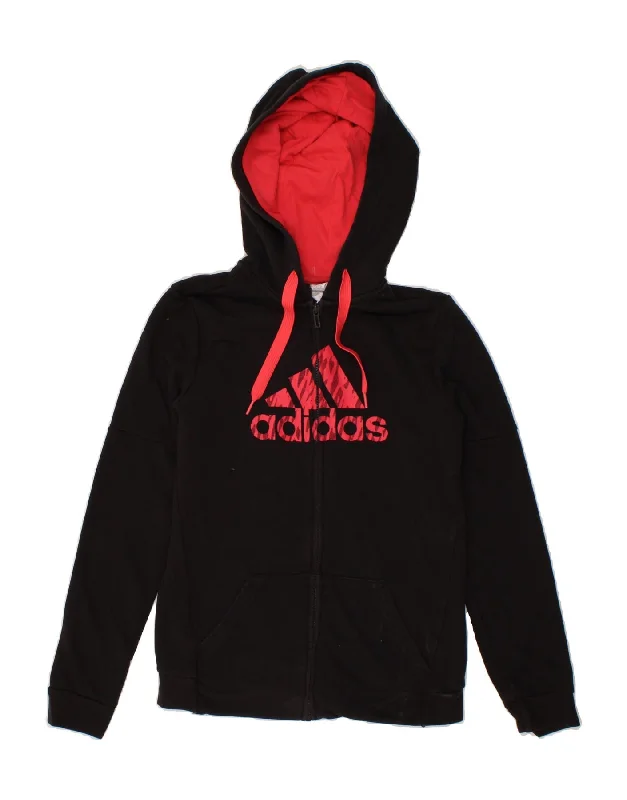 ADIDAS Womens Graphic Zip Hoodie Sweater UK 12/14 Medium Black