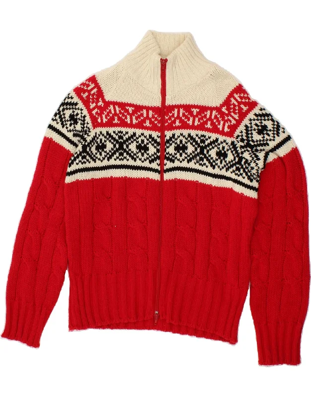 CLOCK HOUSE Womens Cardigan Sweater UK 16 Large Red Fair Isle Acrylic