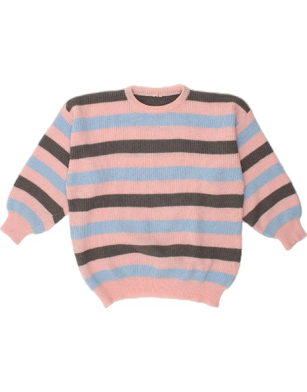 VINTAGE Womens Oversized Crew Neck Jumper Sweater UK 20 2XL Pink Striped