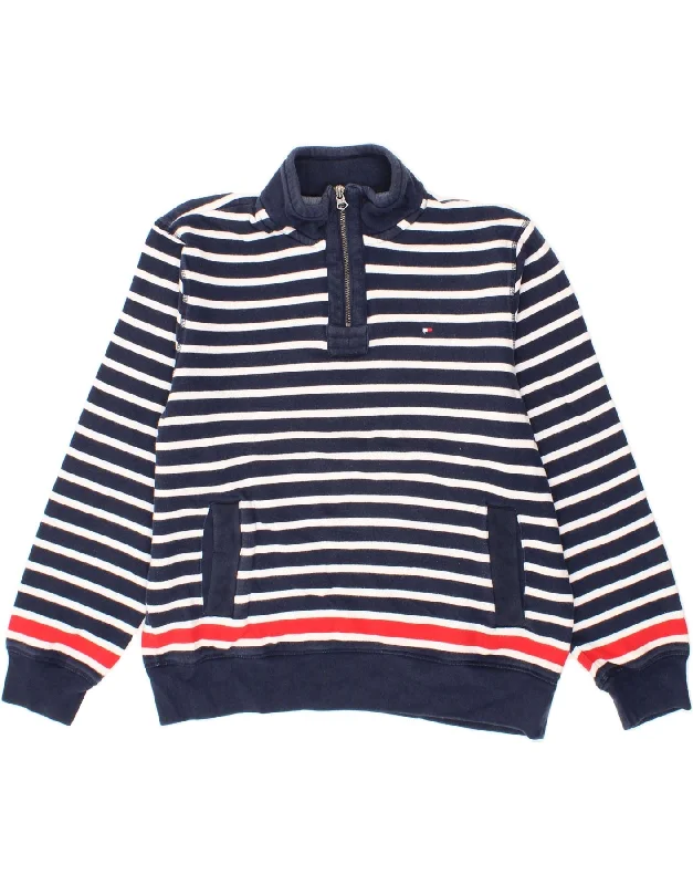 TOMMY HILFIGER Womens Sweatshirt Jumper UK 16 Large Navy Blue Striped