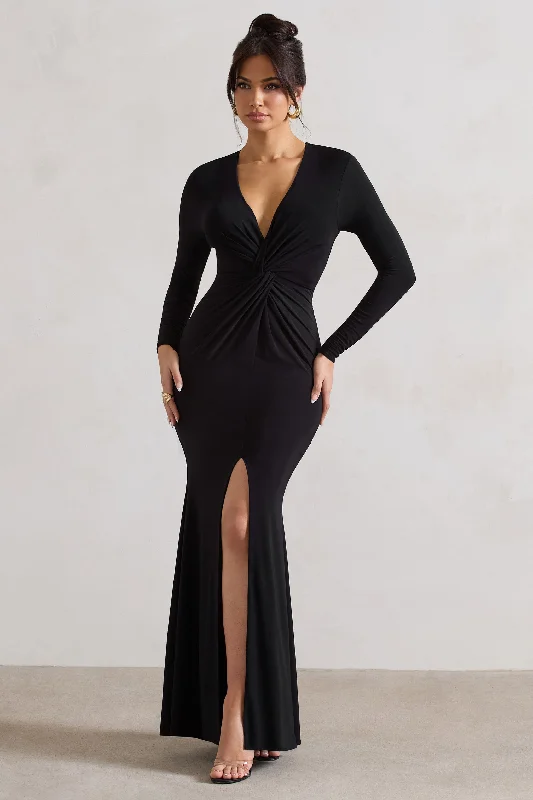 Fantastic Offers Tianna | Black Plunge-Neck Twisted Split Maxi Dress