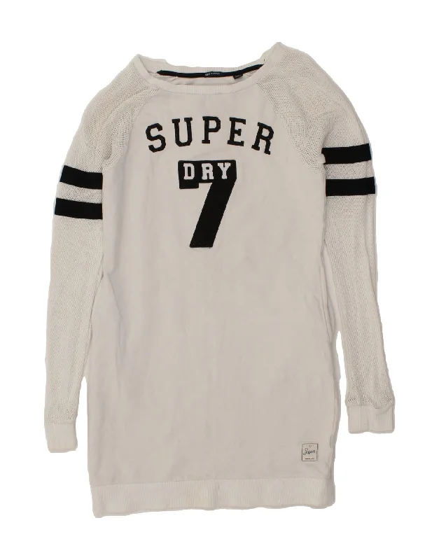 SUPERDRY Womens Longline Graphic Sweatshirt Jumper UK 10 Small White