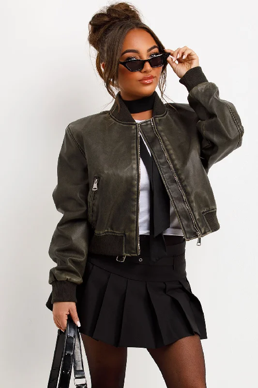 Faux Leather Jacket Bomber Style Charcoal