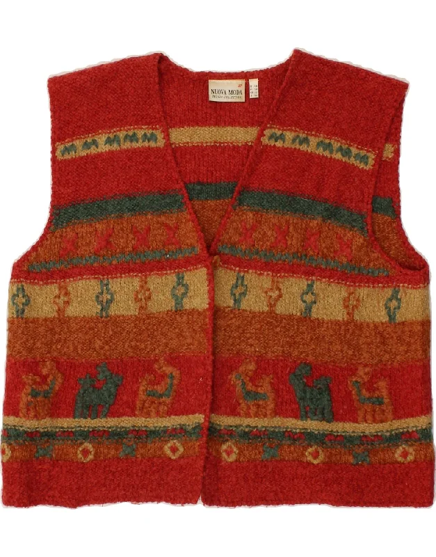 VINTAGE Womens Sleeveless Cardigan Sweater UK 22 3XL Red Fair Isle