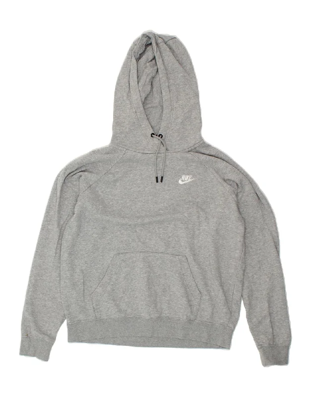 NIKE Womens Oversized Hoodie Jumper UK 14 Medium Grey Cotton