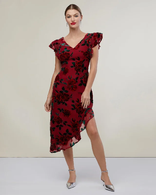 Early Access Ruffle Asymmetrical High Low Midi Dress