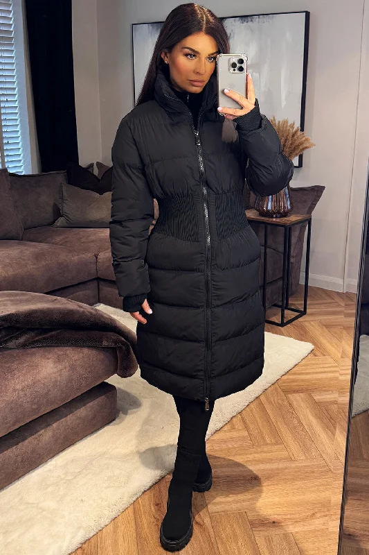 Puffer Padded Winter Coat With Contour Structured Detail Black