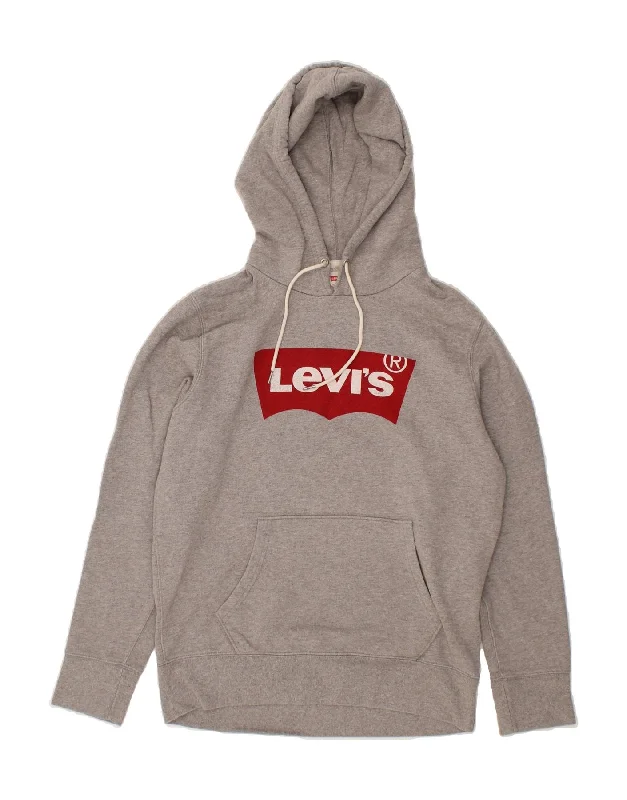 LEVI'S Womens Graphic Hoodie Jumper UK 6 XS Grey Cotton