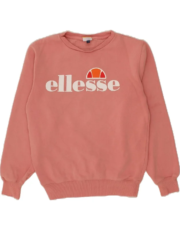 ELLESSE Womens Oversized Graphic Sweatshirt Jumper UK 10 Small Pink Cotton