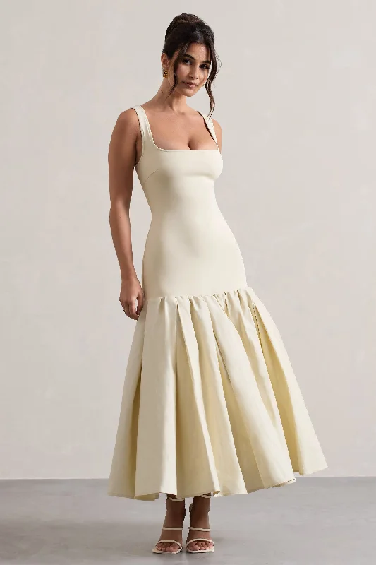 Exclusive Online Offer Parida | Cream Poplin Drop-Waist Maxi Dress With Peplum Hem