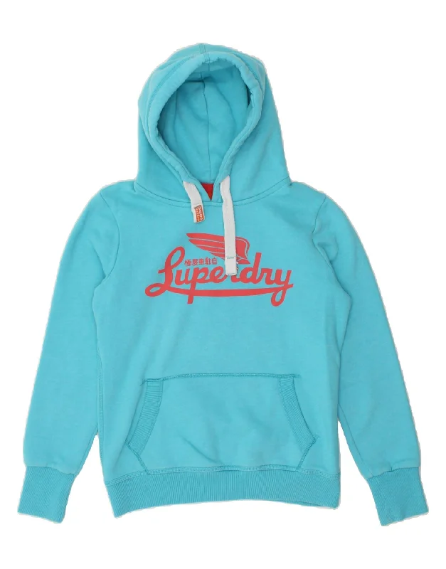 SUPERDRY Womens Graphic Hoodie Jumper UK 16 Large Blue Cotton