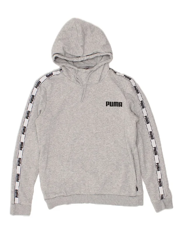 PUMA Womens Graphic Hoodie Jumper UK 14 Medium Grey Colourblock Cotton