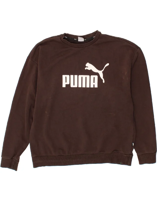 PUMA Womens Graphic Sweatshirt Jumper UK 16 Large Brown Cotton