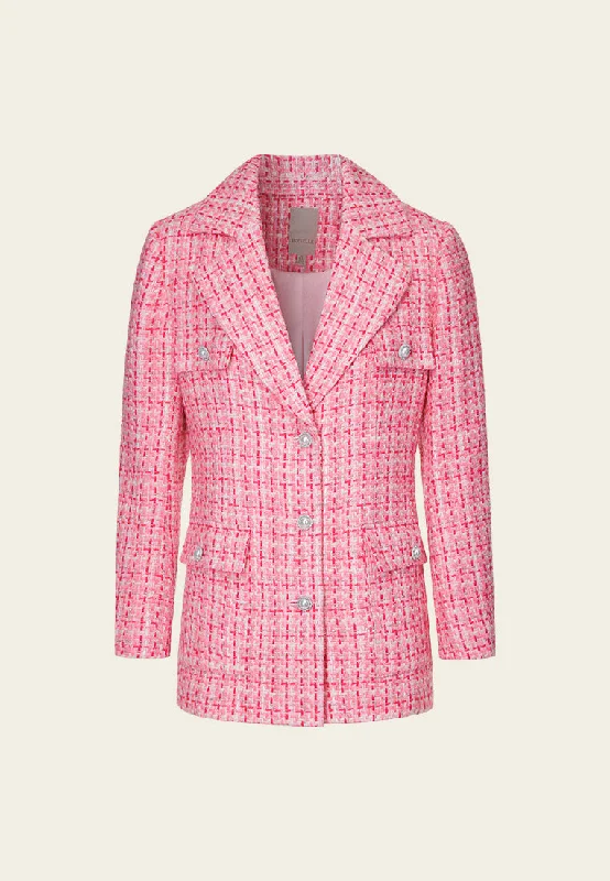 Notched-lapel Checked Flap Pocket Lurex Jacket