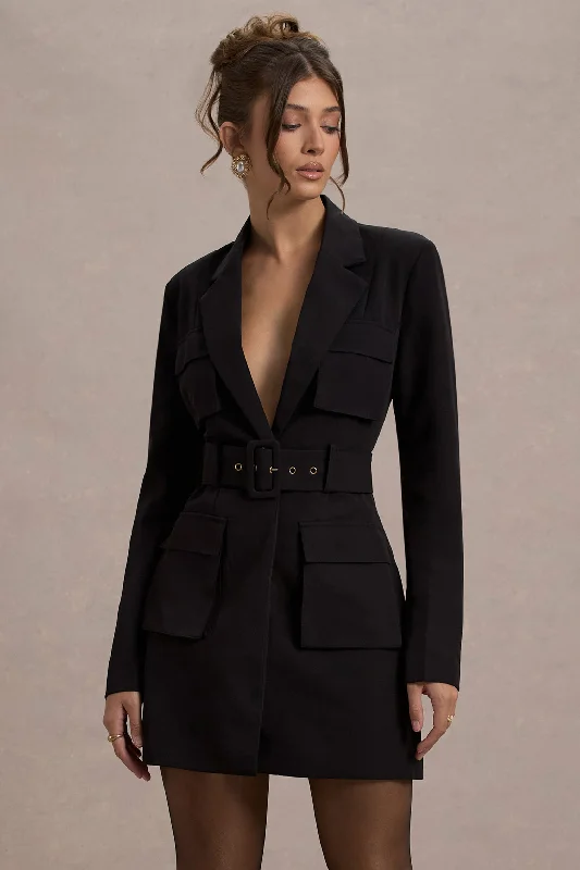 Anniversary Sale Genesis | Black Belted Utility Blazer Dress