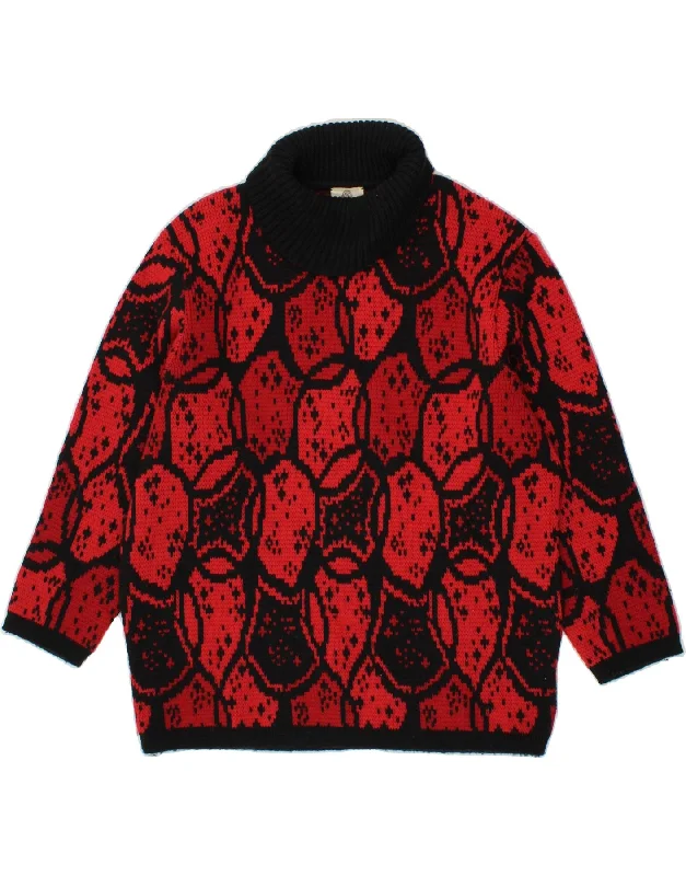 VINTAGE Womens Abstract Pattern Roll Neck Jumper Sweater UK 18 XL Red