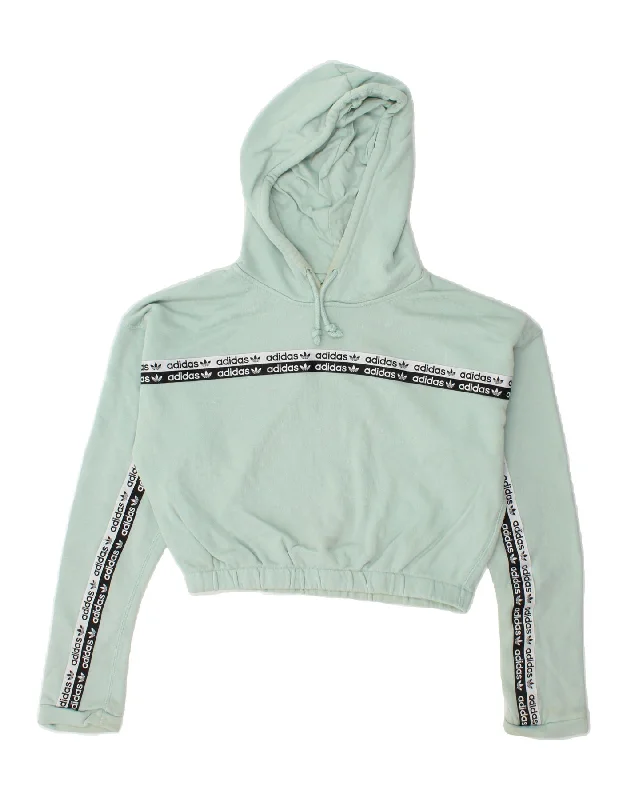 ADIDAS Womens Oversized Crop Graphic Hoodie Jumper UK 14 Medium Turquoise