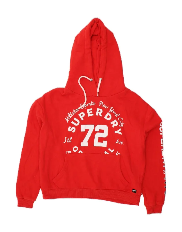 SUPERDRY Womens Oversized Graphic Hoodie Jumper UK 6 XS Red Cotton