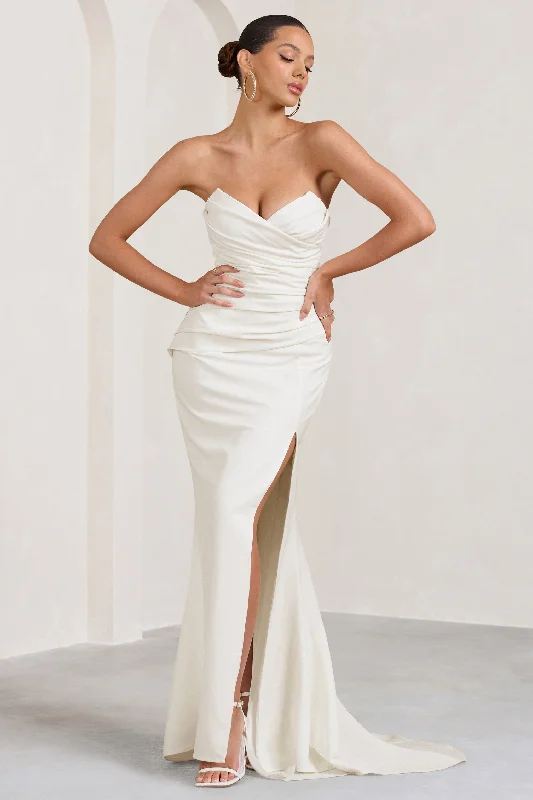Bonus Savings Elene | White Pleated Split Fishtail Maxi Dress