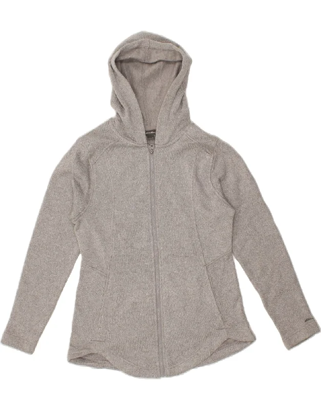 EDDIE BAUER Womens Zip Hoodie Sweater UK 14 Medium Grey Polyester