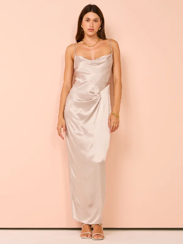 Closeout Suboo Millenia Cowl Neck Twist Strappy Maxi Dress in Gunmetal