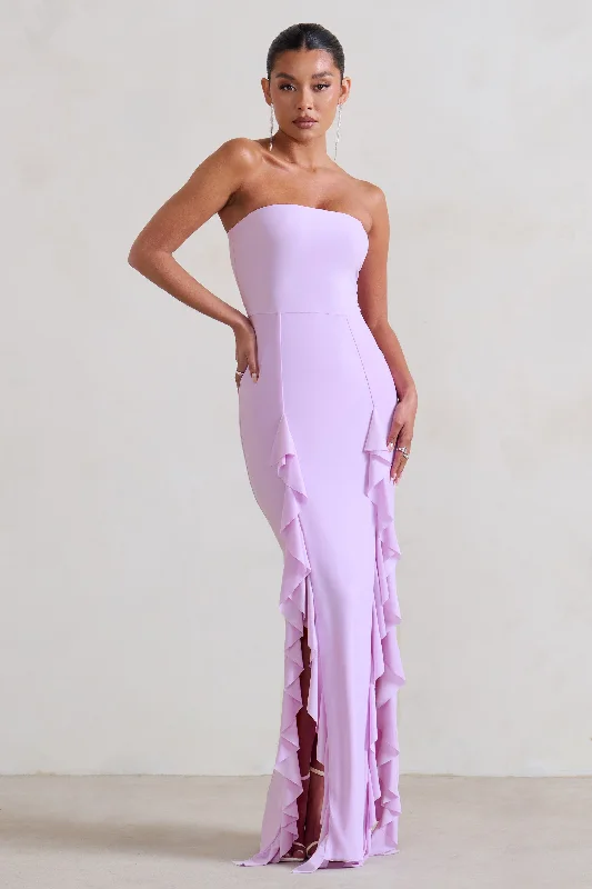 Midnight Sale Susan | Lilac Bandeau Maxi Dress With Ruffled Splits
