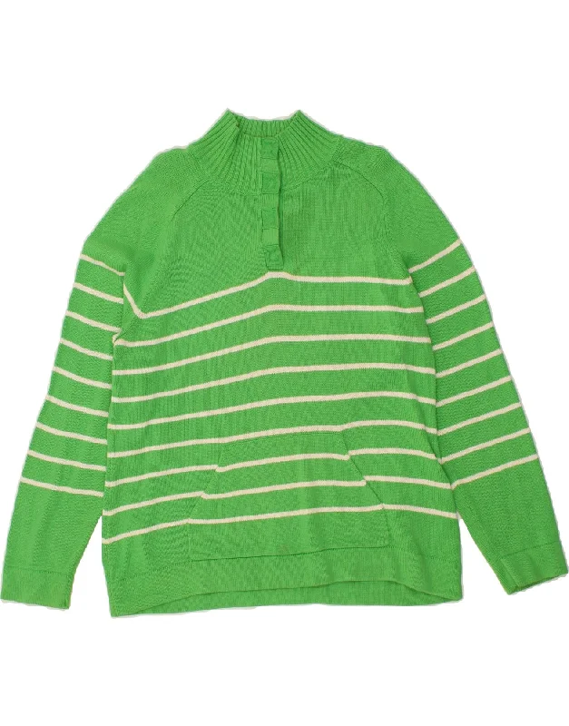 IZOD Womens Button Neck Jumper Sweater UK 18 XL Green Striped Cotton