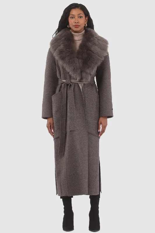 Double Face Loro Piana Cashmere & Wool Coat with Detachable Merinillo Shearling Lamb Collar, Belt